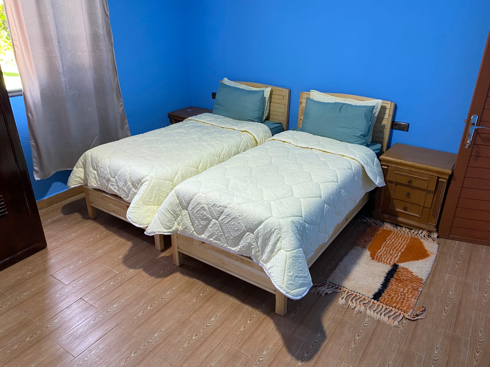 Blue twin beds